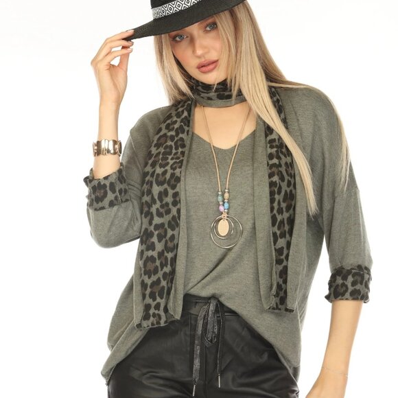 Olive Top With Leopard Print Scarf - Picture 11 of 11